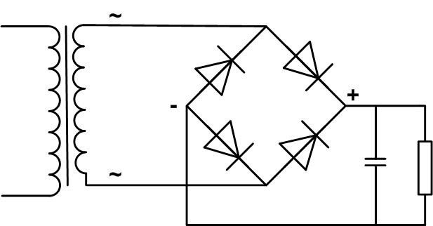 带有交流电压源的二极管电桥图。 