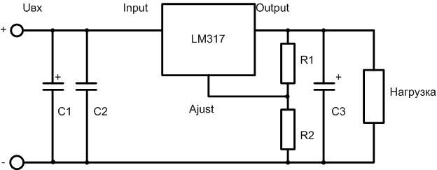 LM317芯片的标准电路图。 