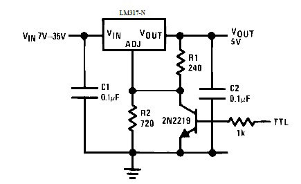 带有晶体管的 LM317 的开关方案。 