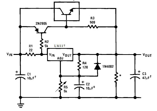 LM317 的开关电路带有一个外部晶体管。 